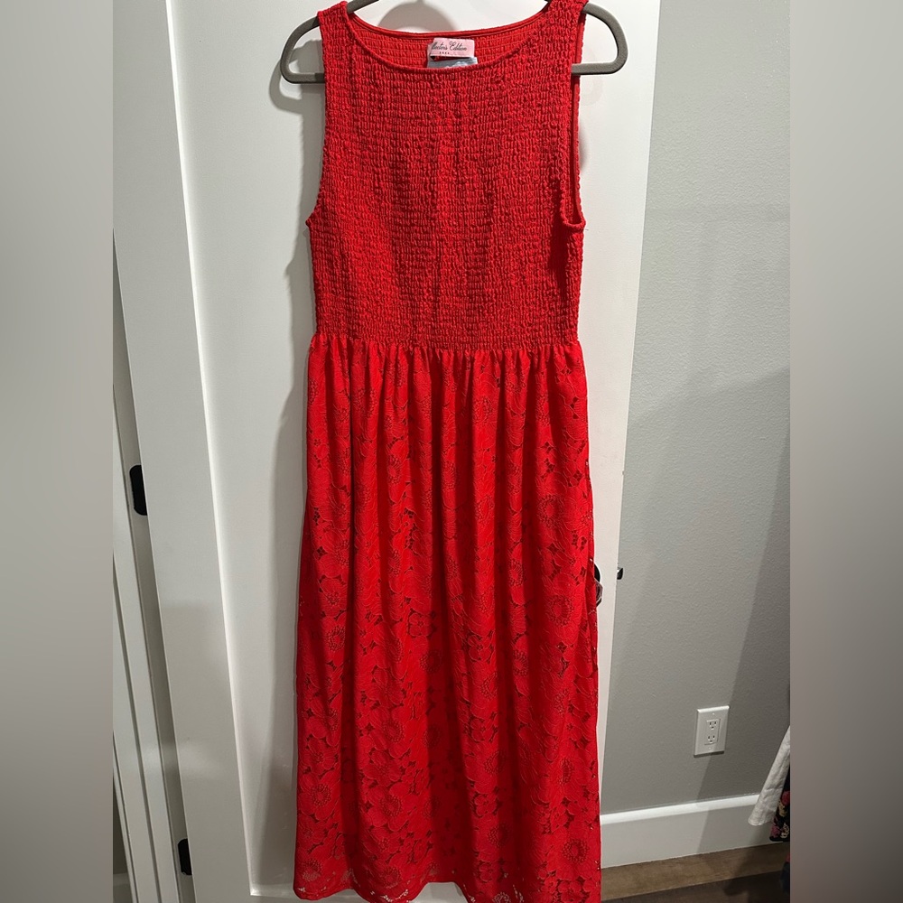 Hill House Lace Cosima Nap Dress - Poppy Red Floral Lace